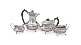 A SILVER OVAL BALUSTER FOUR PIECE TEA SET