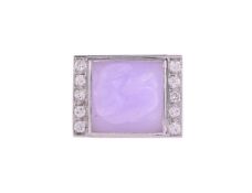 A LAVENDER JADEITE JADE AND DIAMOND RING