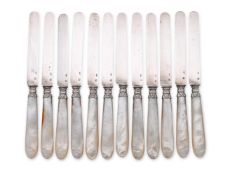Y TWELVE SILVER COLOURED AND MOTHER OF PEARL FRUIT KNIVES