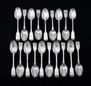 A SET OF TWELVE VICTORIAN SILVER FIDDLE PATTERN TEA SPOONS