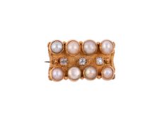 A MID VICTORIAN HALF PEARL AND DIAMOND CONVERTED BROOCH