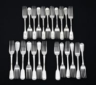 A COLLECTION OF SILVER FIDDLE PATTERN DESSERT FORKS