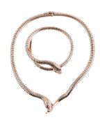 A 9 CARAT GOLD SERPENT NECKLACE AND BANGLE, BIRMINGHAM 1961 AND CHESTER 1960
