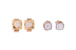 TWO PAIRS OF DIAMOND EAR STUDS