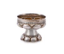 A SILVER LOBED PEDESTAL BOWL