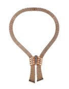EXCEL JEWELLERY LIMITED, A 1950S 9 CARAT GOLD AND SAPPHIRE RETRO NECKLACE LONDON 1958