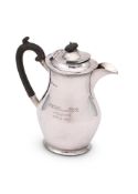 AN EDWARDIAN SILVER BALUSTER HOT WATER POT