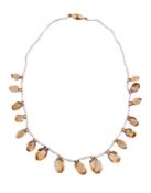 A CITRINE AND SEED PEARL FRINGE NECKLACE