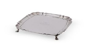 A SILVER SHAPED SQUARE SALVER