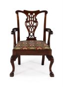 A MAHOGANY OPEN ARMCHAIR IN GEORGE III STYLE