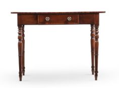 Y A REGENCY MAHOGANY AND EBONY LINE INLAID BREAKFRONT SIDE TABLE