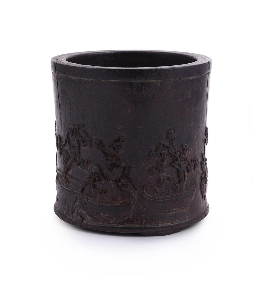 A large Chinese zitan brush pot - Image 2 of 5