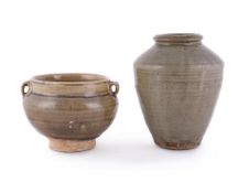 A Chinese olive-green glazed vase