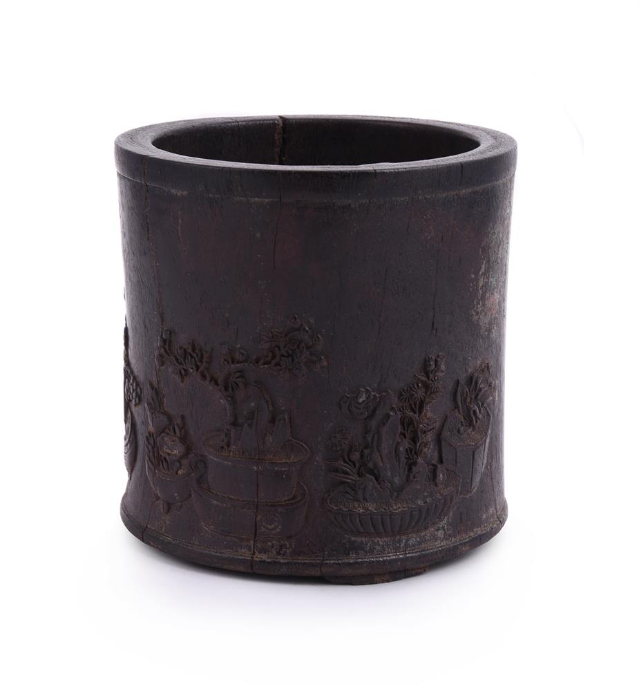 A large Chinese zitan brush pot - Image 3 of 5