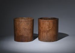 Y Two Chinese huanghuali brush pots