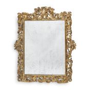 AN ITALIAN , PROBABLY FLORENCE, CARVED GILTWOOD AND GESSO WALL MIRROR, 19TH CENTURY