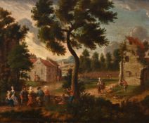FLEMISH SCHOOL (18TH CENTURY), VILLAGERS IN A LANDSCAPE