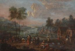 FLEMISH SCHOOL (18TH CENTURY), VILLAGE LANDSCAPE ON THE BANKS OF A RIVER