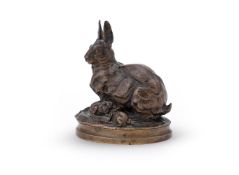 ALPHONSE-ALEXANDRE ARSON (FRENCH, 1822-1895), A BRONZE MODEL OF A RABBIT SUCKLING