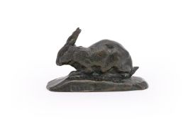 ANTOINE-LOUIS BARYE (FRENCH, 1795-1875), A BRONZE MODEL OF A CROUCHING RABBIT