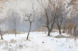 λ EDWARD SEAGO (BRITISH 1910-1974), SNOW IN THE ORCHARD