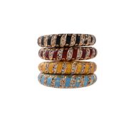 FOUR DIAMOND AND ENAMEL BAND RINGS