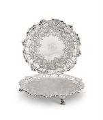 A MATCHED PAIR OF GEORGE III SILVER SHAPED CIRCULAR SALVERS