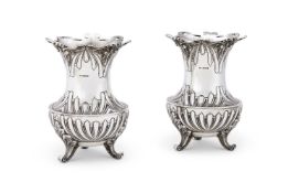 A PAIR OF VICTORIAN SILVER VASES
