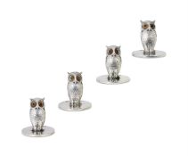 A MATCHED SET OF FOUR SILVER OWL MENU HOLDERS