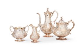 Y A MATCHED VICTORIAN SILVER FOUR PIECE BALUSTER TEA AND COFFEE SET