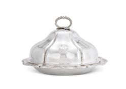 A VICTORIAN SILVER SHAPED CIRCULAR VEGETABLE DISH AND COVER