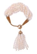 RENÉ BOIVIN, A DIAMOND, GOLD COLOURED AND CULTURED PEARL BRACELET