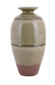 λ RICHARD BATTERHAM (BRITISH 1936-2021), A LARGE GREEN ASH GLAZED STONEWARE VASE