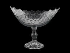 AN IRISH CUT-GLASS NAVETTE-SHAPED PEDESTAL BOWL