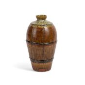 λ MIKE DODD (BRITISH B. 1943), A LARGE BROWN AND GREEN GLAZED VASE