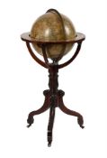 A VICTORIAN TWELVE-INCH TERRESTRIAL FLOOR-STANDING LIBRARY GLOBE