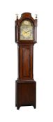AN OAK AND MAHOGANY BANDED LONGCASE CLOCK