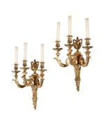 A PAIR OF GILT METAL THREE LIGHT WALL APPLIQUÉS IN LOUIS XVI STYLE