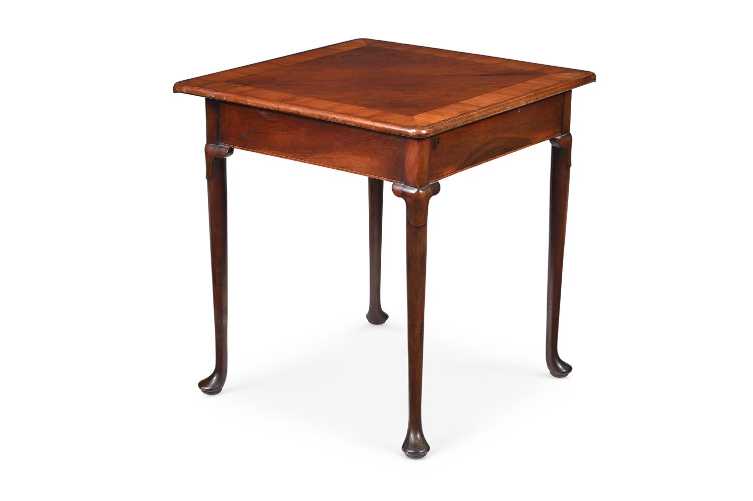 A GEORGE II MAHOGANY AND SATINWOOD CROSSBANDED 'ENVELOPE' TABLE - Image 3 of 4