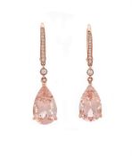 A PAIR OF MORGANITE AND DIAMOND EAR PENDANTS