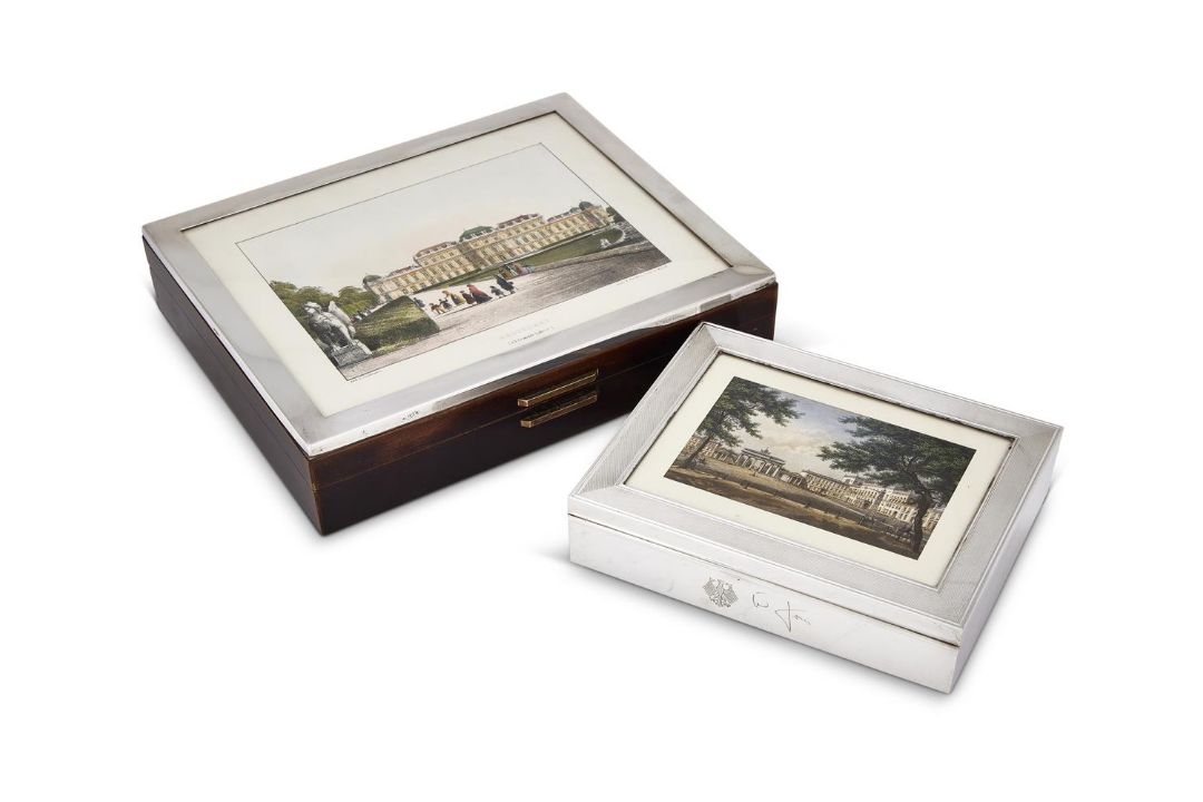A GERMAN SILVER COLOURED MOUNTED RECTANGULAR CIGAR BOX - Image 1 of 2
