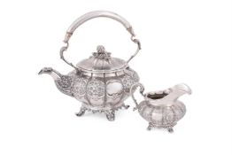 Y A SILVER LOBED CIRCULAR KETTLE AND CREAM JUG