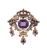 A GEM SET ENAMEL BROOCH