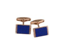 A PAIR OF DIAMOND AND LAPIS LAZULI CUFFLINKS