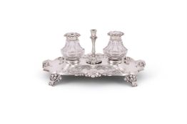 A VICTORIAN SILVER SHAPED OBLONG INKSTAND