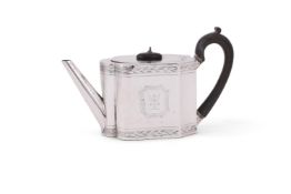 A VICTORIAN SILVER SHAPED RECTANGULAR TEAPOT
