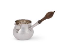 A GEORGE III SILVER CIRCULAR BALUSTER BRANDY PAN