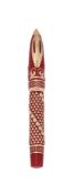 VISCONTI, THE GOLDEN MAN VERMEIL, A LIMITED EDITION RED RESIN AND SILVER GILT COLOURED FOUNTAIN PEN