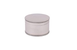 A SILVER CIRCULAR BISCUIT BOX