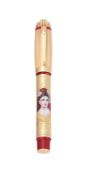 MONTEGRAPPA, LA TRAVIATA, A LIMITED EDITION GOLD COLOURED, ENAMEL AND RED RESIN FOUNTAIN PEN